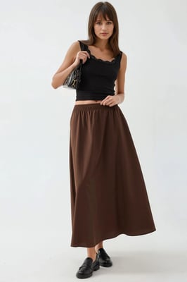 Elastische Taille Midi Rok met Zakken