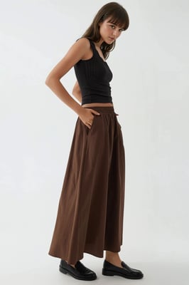 Elastische Taille Midi Rok met Zakken