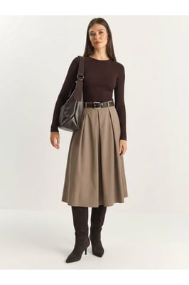 Hoge Taille Midi Rok met Ceintuur