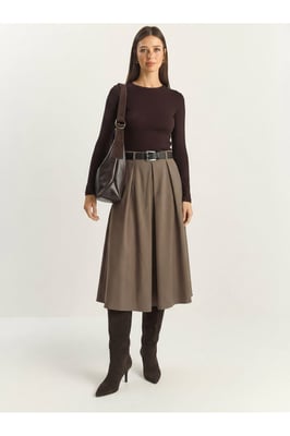 Hoge Taille Midi Rok met Ceintuur
