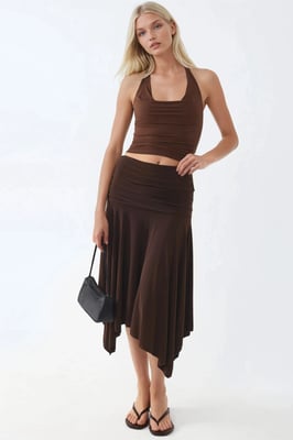 Asymmetrische Midi Rok met Drapé Detail