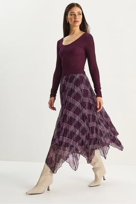 Gestreepte Geruite Midi Rok
