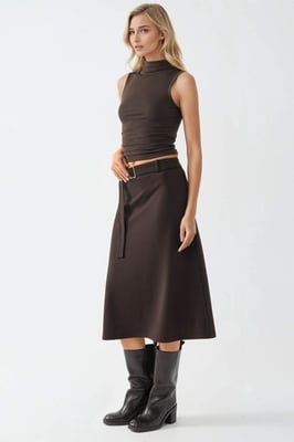 Hoge Taille Midi Rok met Boogdetail