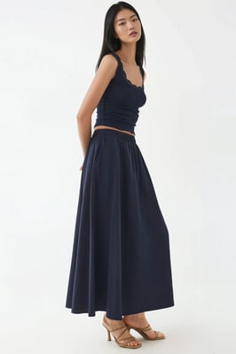 Elastische Taille Midi Rok met Zakken