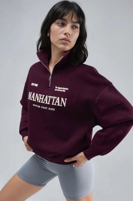 Oversized Sweatshirt met Tekstprint en Ritskraag