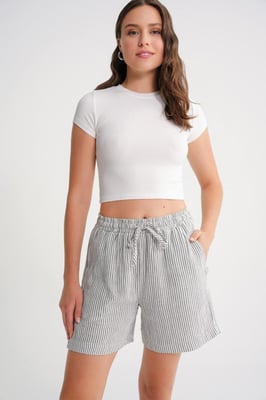 Hoge Taille Gestreepte Wijde Pantalonshorts