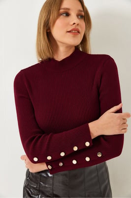 Gestreepte Brei Turtleneck Trui met Knopmanchetten