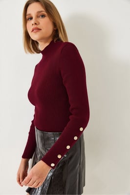 Gestreepte Brei Turtleneck Trui met Knopmanchetten