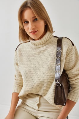 Textuur Turtleneck Gebreid Sweater