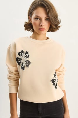 Geborduurd Ronde Hals Katoenen Sweatshirt