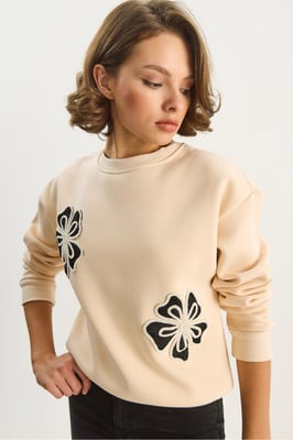 Geborduurd Ronde Hals Katoenen Sweatshirt