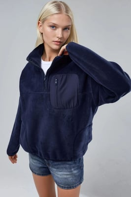 Ritskraag Pluche Gebreide Sweater met Zak