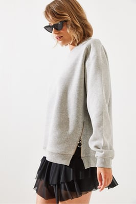 Sweater met Ritsdetail en Ronde Hals