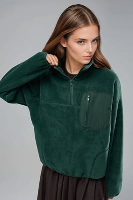 Ritskraag Pluche Gebreid Sweatshirt met Zak