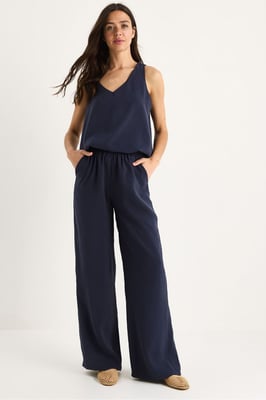 V-hals Katoenen Blouse-Broek Twee-delige Set