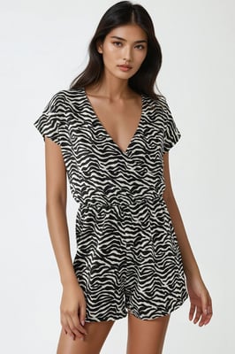 Gedrukt V-hals Mini Jumpsuit met Korte Benen