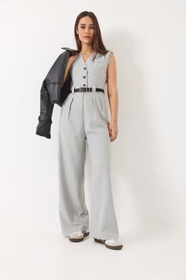 V-hals Wijde Pijpen Jumpsuit met Strikdetail