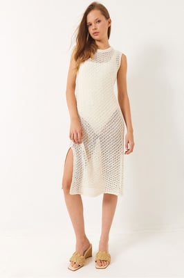 Kanten Gebreide Midi Cover-Up met Splits