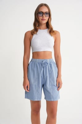Hoge Taille Katoenen Touwsluiting Mini Short