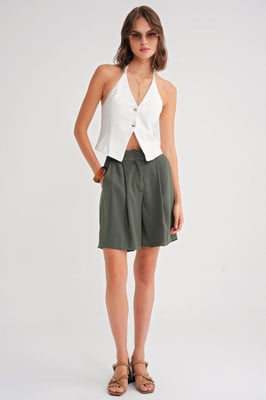 Hoge Taille Knopshorts met Zakjes