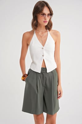 Hoge Taille Knopshorts met Zakjes