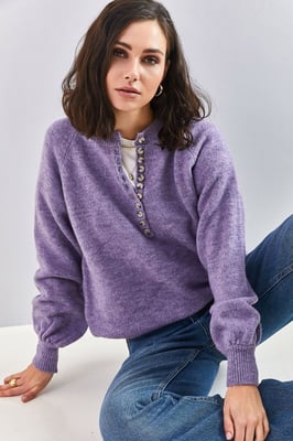 Knopenkraag Relaxed Fit Gebreide Trui