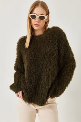 Oversized Getextureerde Breisweater met Pluchen Detail