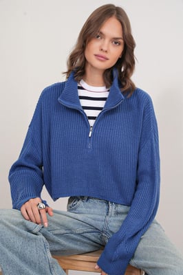Getextureerde Lange Mouwen Gevoerd Kraag Sweater