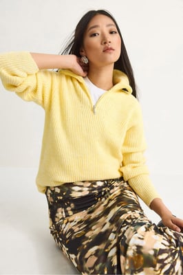 Oversized Textuurtrui met Ritskraag