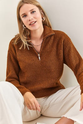 Oversized Textuurtrui met Ritskraag