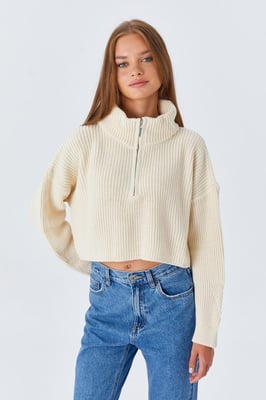 Textuur Longsleeve Trui met Ritskraag