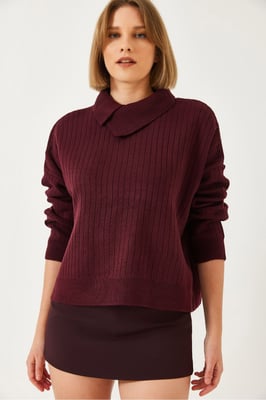 Geribbelde Sweater met Sjaalkraag