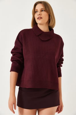 Geribbelde Sweater met Sjaalkraag