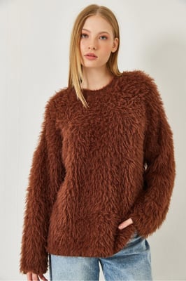Oversized Textuurgebreide Trui met Pluche Detail
