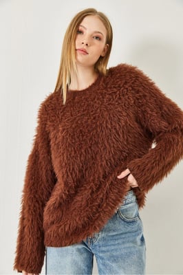 Oversized Textuurgebreide Trui met Pluche Detail