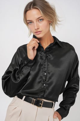 Oversized Satijnen Knoopshirt