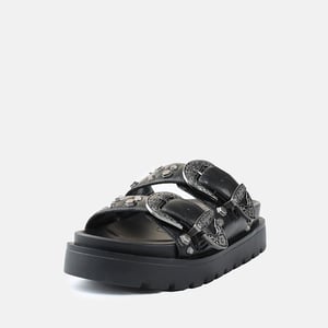 Buffalo Raya Ari West Leren Dames Zwarte Sandalen