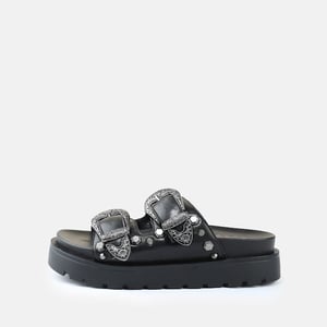 Buffalo Raya Ari West Leren Dames Zwarte Sandalen
