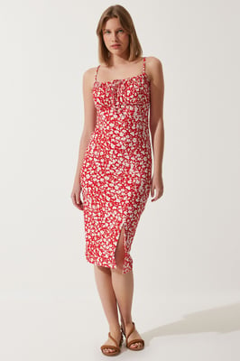 Bloemengebroken Ribbel Bodycon Midi-jurk met Split