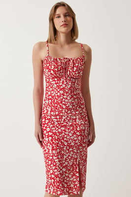 Bloemengebroken Ribbel Bodycon Midi-jurk met Split