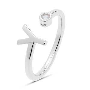Luxenter 925 Sterling zilveren ring met gerhodineerde briljant zirkonia - Alfabet
