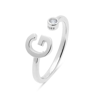 Luxenter 925 Sterling zilveren ring met gerhodineerde briljant zirkonia - Alfabet