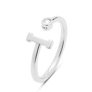 Luxenter 925 Sterling zilveren ring met gerhodineerde briljant zirkonia - Alfabet