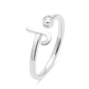 Luxenter 925 Sterling zilveren ring met gerhodineerde briljant zirkonia - Alfabet