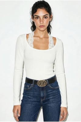 Slim Fit Lange Mouwen Vierkante Kraag Blouse
