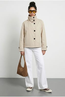 Korte trenchcoat met mandarin halslijn