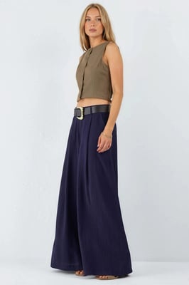 Hoge Taille Wijde Pantalon met Plooien
