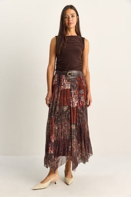 Hoge Taille Paisley Print Midi Rok met Ceintuur