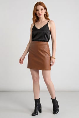 Bruine suède minirok met hoge taille