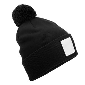 Beechfield Pom Pom Appliqué Patch muts (Zwart/Wit)